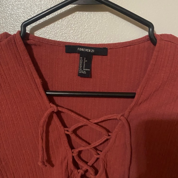 Trendy Rust Lace-Up Crop Top - Picture 2 of 4